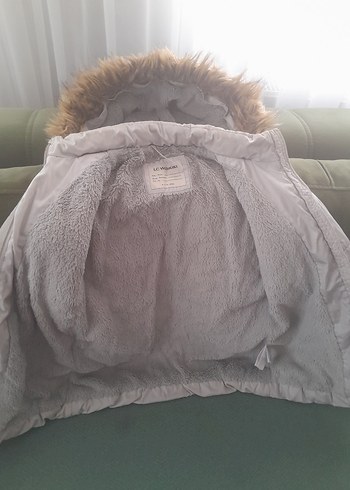 Gri Kapüşonlu Kürklü Mont kız  Çocuk - Görsel 4