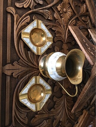 Üçlü pirinç sedef işlemeli set
