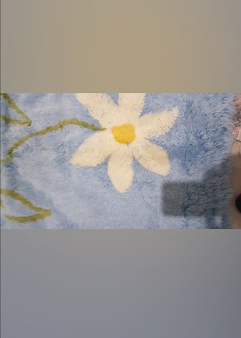 Mavi Çiçek Desenli Bohem Halı