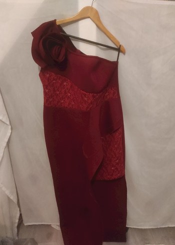 Bordo Midi Kadın Abiye Elbise