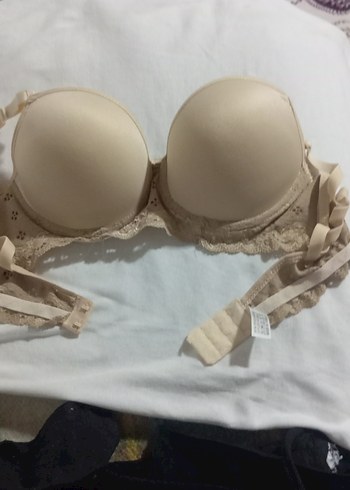 Bej Dantel Detayli destekli silikonlu Sütyen - Görsel 2