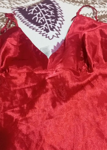 Parlak Kırmızı Saten Bohem Kadın Gecelik - Görsel 3