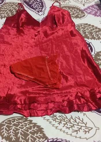 Parlak Kırmızı Saten Bohem Kadın Gecelik - Görsel 2