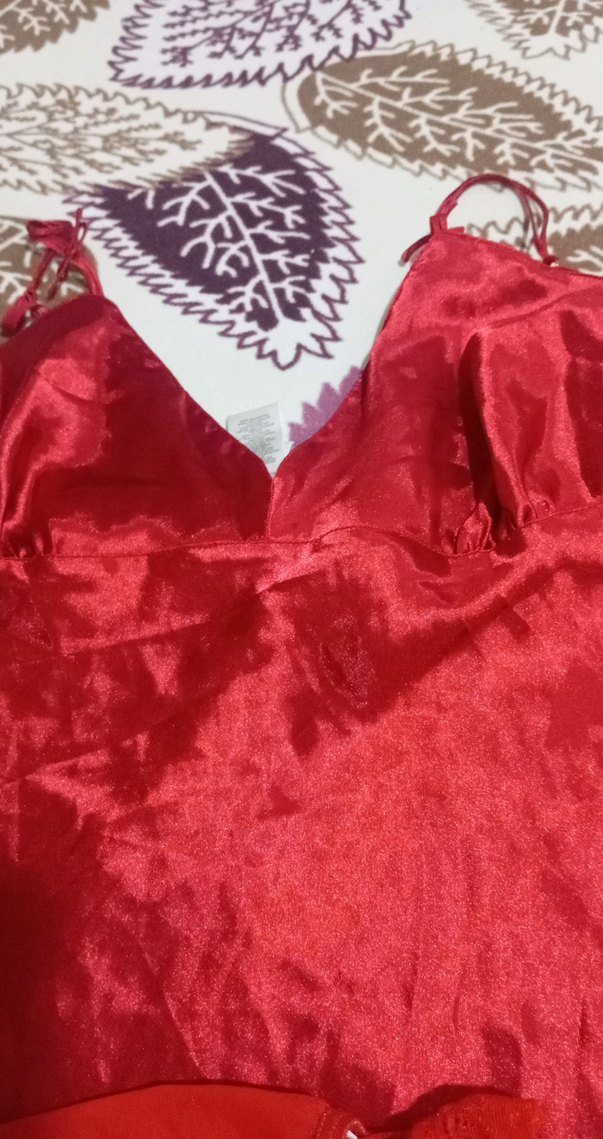 Parlak Kırmızı Saten Bohem Kadın Gecelik - Görsel 3