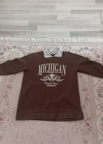 MICHIGAN Baskılı Kahverengi Kadın Sweatshirt - Görsel 5