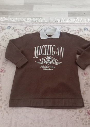 MICHIGAN Baskılı Kahverengi Kadın Sweatshirt - Görsel 2