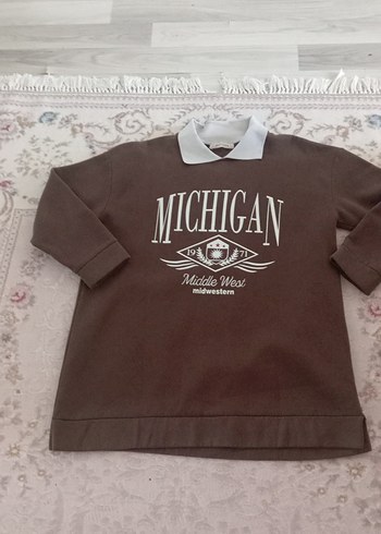 MICHIGAN Baskılı Kahverengi Kadın Sweatshirt - Görsel 4