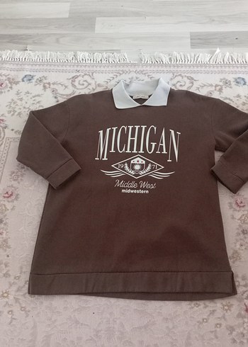 MICHIGAN Baskılı Kahverengi Kadın Sweatshirt - Görsel 3