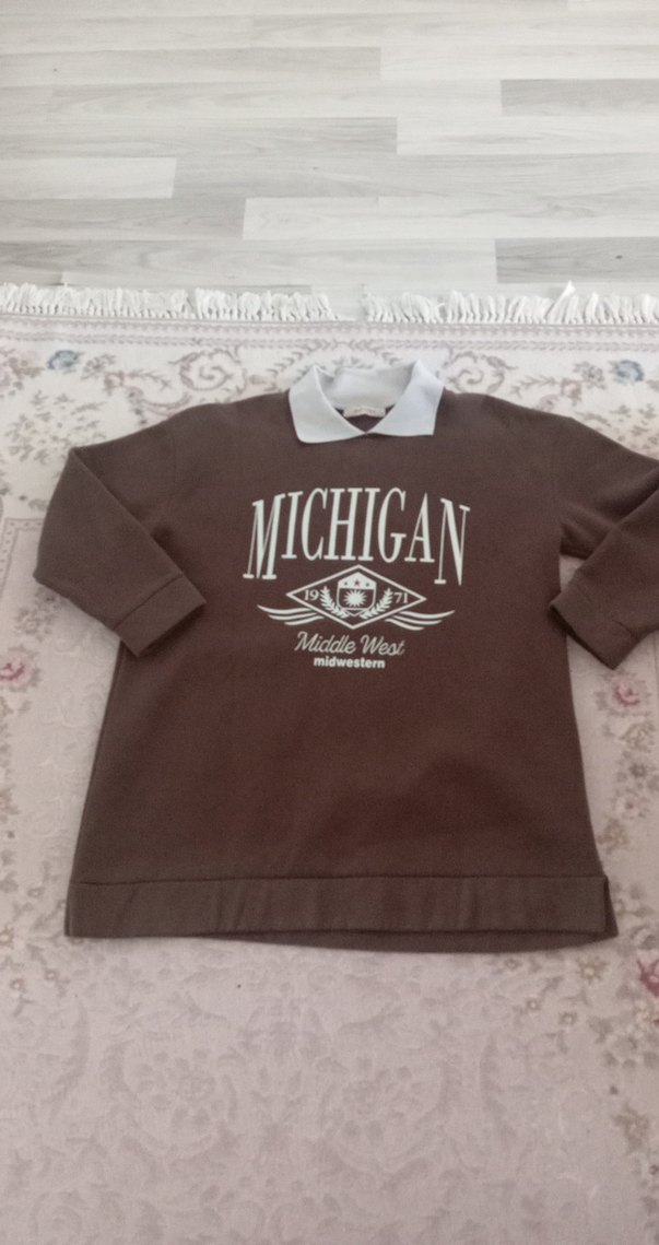 MICHIGAN Baskılı Kahverengi Kadın Sweatshirt - Görsel 2