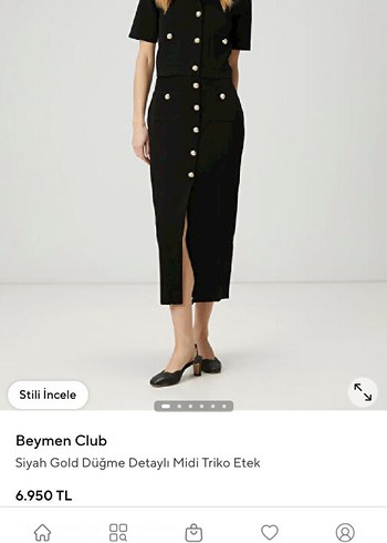 Beymen Club Siyah Altin Dugmeli Midi Triko Etek