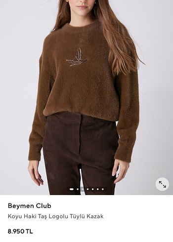 Beymen Club Tasli Kus Detayli Kahverengi Pelus Kazak
