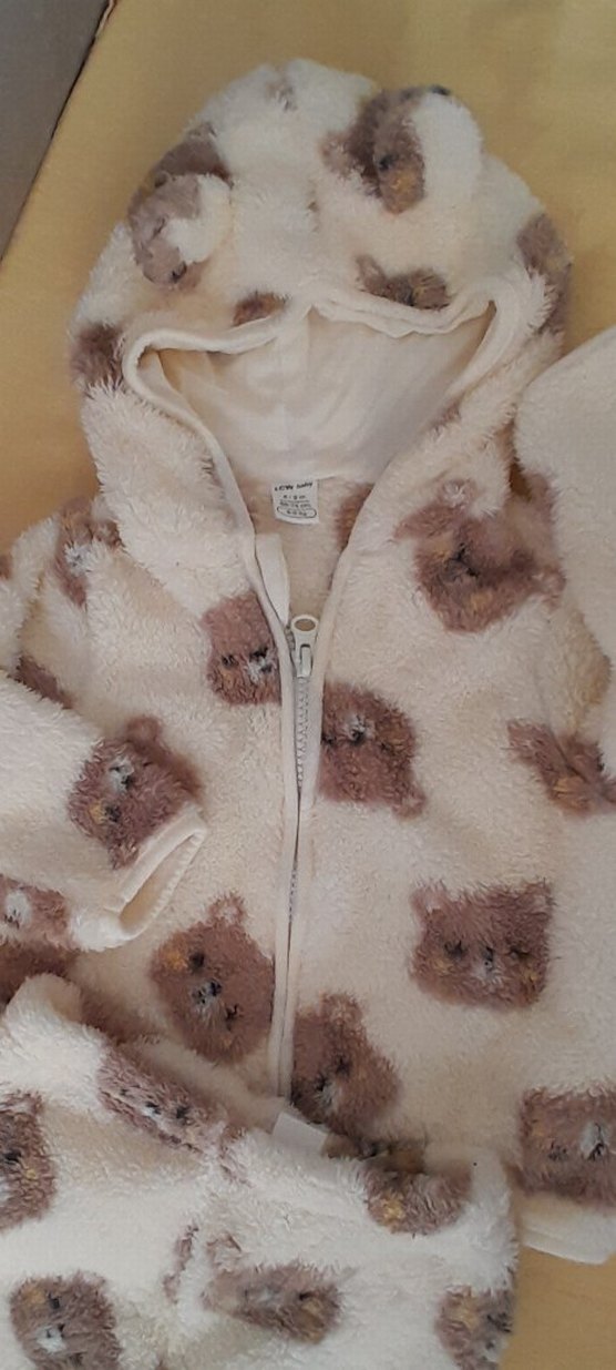 Kahverengi Kapüşonlu Peluş erkek bebek Tulumu - Görsel 2