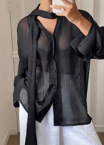 Transparan Siyah  Kadın Gömlek - Görsel 2