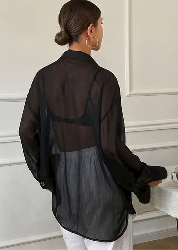 Transparan Siyah  Kadın Gömlek - Görsel 3