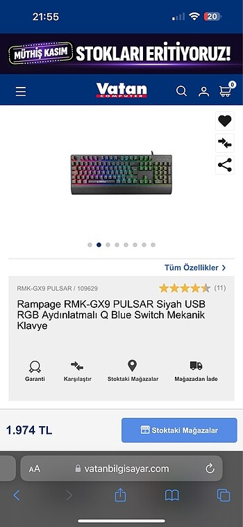 Gaming oyuncu klavye