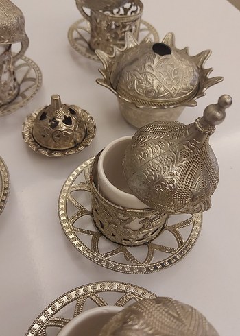 Gri Bej Kapaklı Türk Kahvesi Fincan Seti - Görsel 7