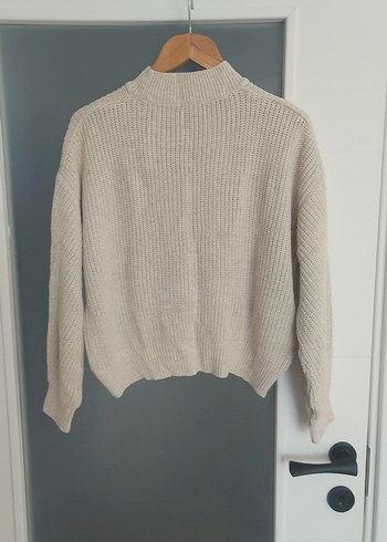 Bej Yüksek Yakalı Kadın Triko Kazak - Görsel 3