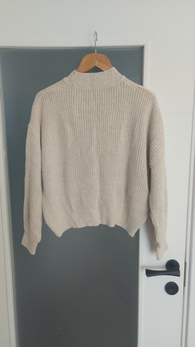 Bej Yüksek Yakalı Kadın Triko Kazak - Görsel 3