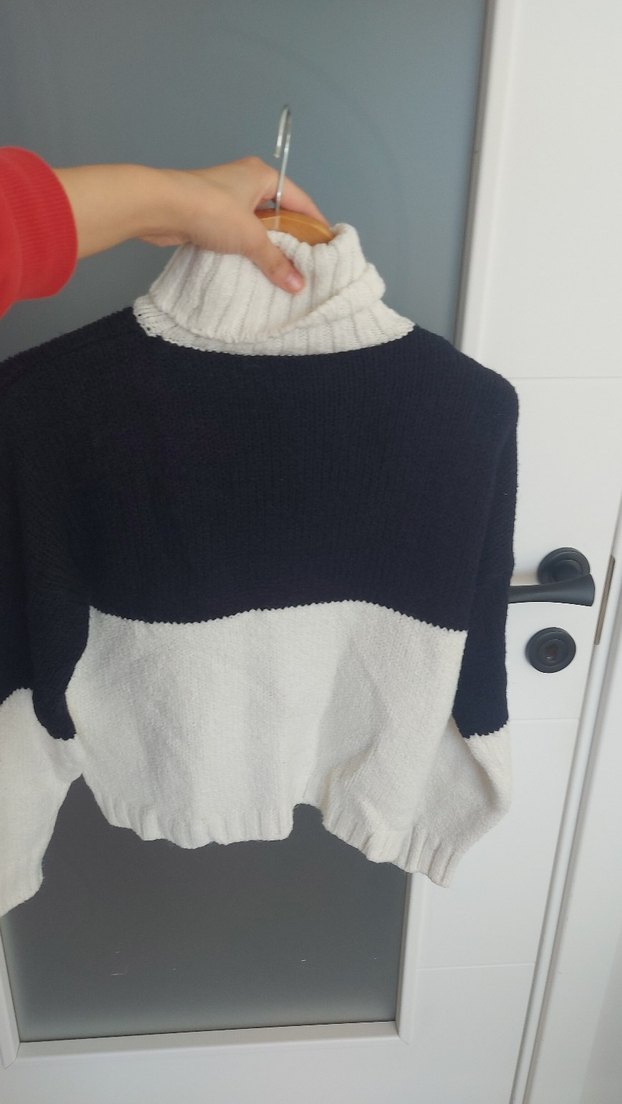 Kadın Beyaz Gri Boğazlı Triko Kazak - Görsel 3