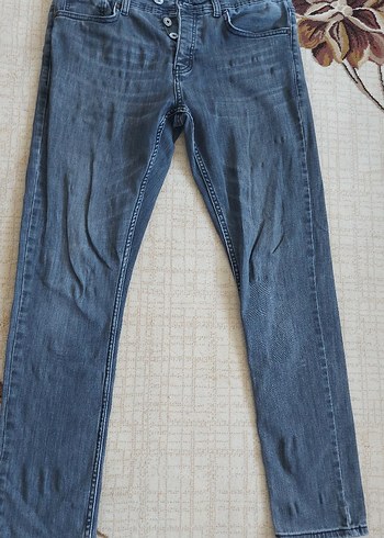 Düğmeli Gri Erkek Denim Pantolon