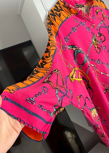 xl Beden pembe Renk Renkli Desenli Bohem Uzun Elbise