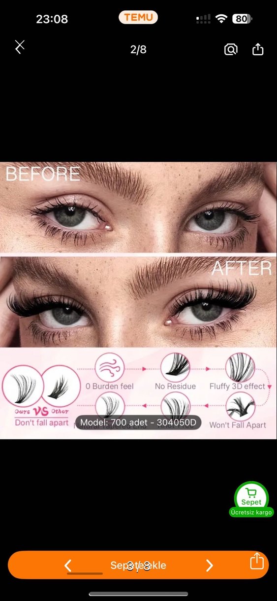 Pembe Renkli Takma Kirpik Seti - Görsel 4