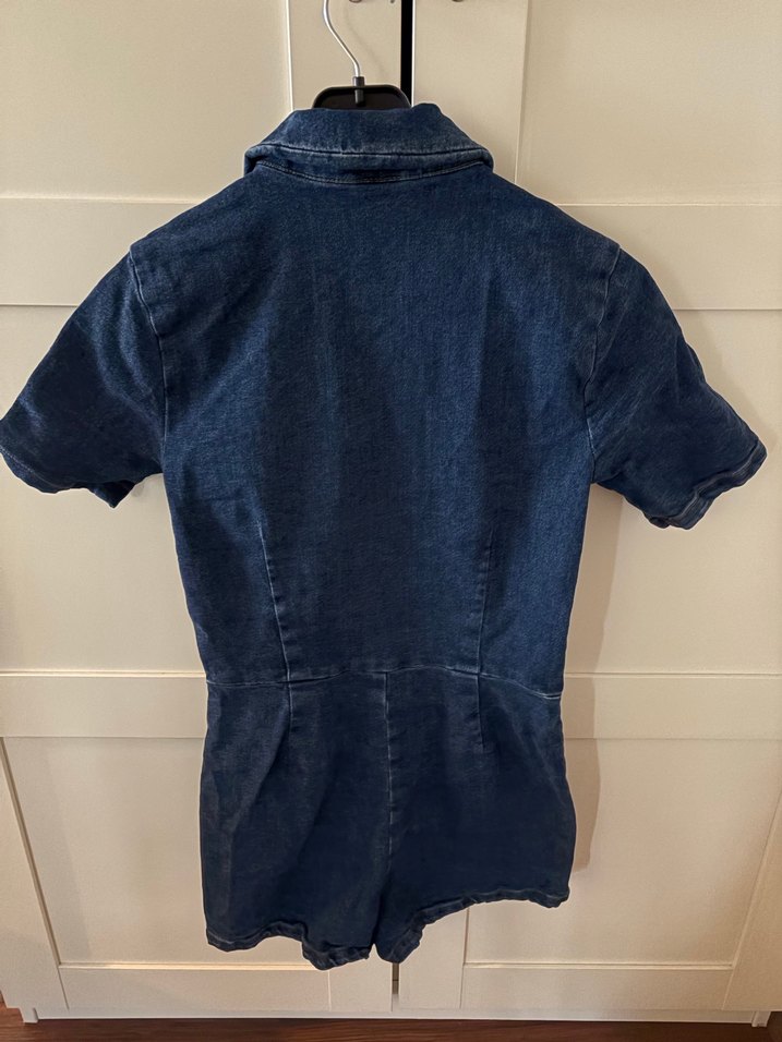 Kadın Lacivert Denim Kısa Tulum - Görsel 3