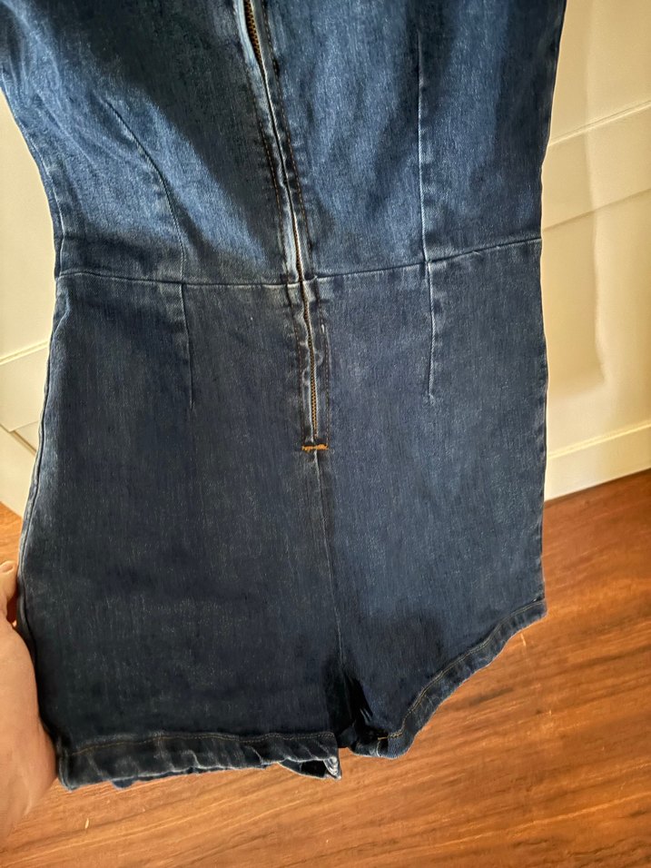 Kadın Lacivert Denim Kısa Tulum - Görsel 2