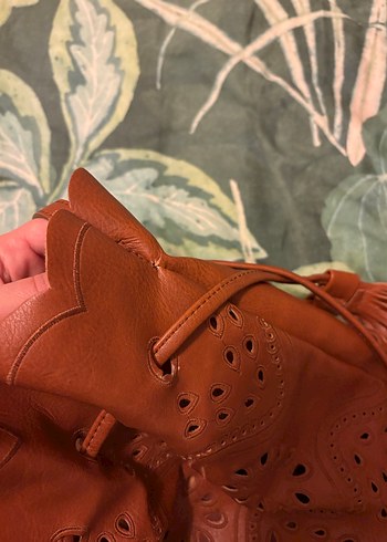 Dantel İşlemeli Kahverengi Deri Kadın Çanta - Görsel 4