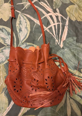 Dantel İşlemeli Kahverengi Deri Kadın Çanta - Görsel 2