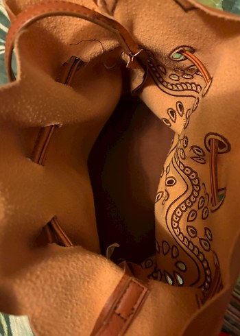 Dantel İşlemeli Kahverengi Deri Kadın Çanta - Görsel 5