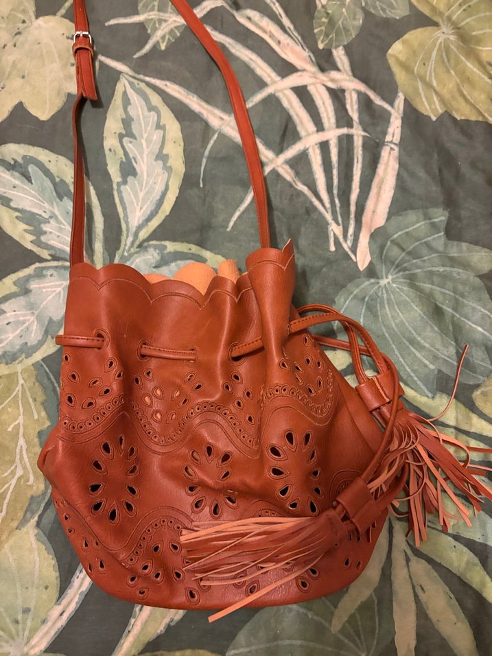 Dantel İşlemeli Kahverengi Deri Kadın Çanta - Görsel 2