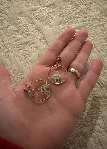 Altın Renkli İnce Çelik Boncuklu Küpe - Görsel 3