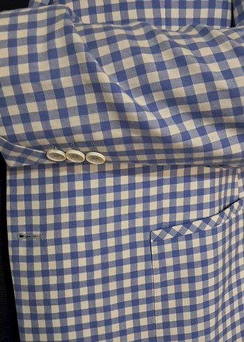 Erkek Mavi Kareli Notch Yaka Ceket - Görsel 4