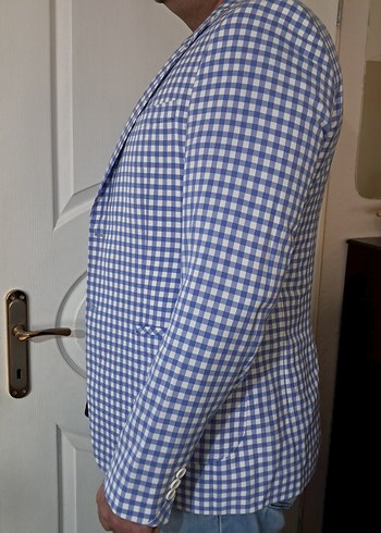 Erkek Mavi Kareli Notch Yaka Ceket - Görsel 2