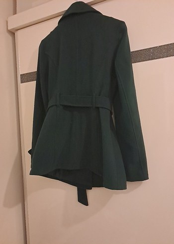 Kemerli Çift Düğmeli Koyu Yeşil Kaban - Görsel 2