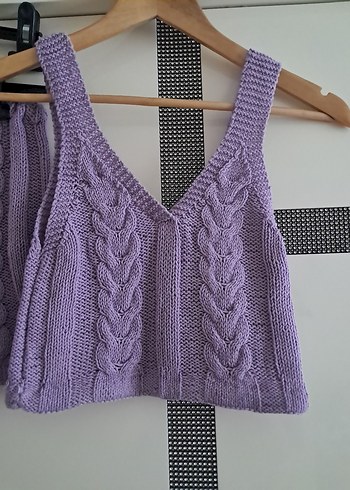 Mor Örgü Mini Süveter ve Şort Takım - Görsel 4