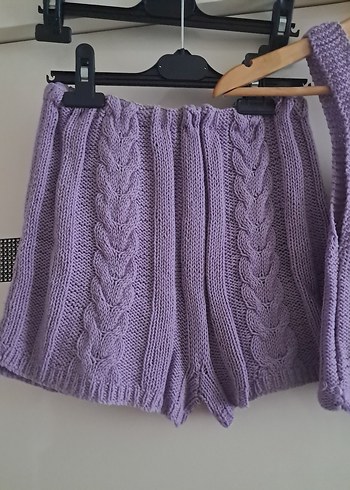 Mor Örgü Mini Süveter ve Şort Takım - Görsel 2