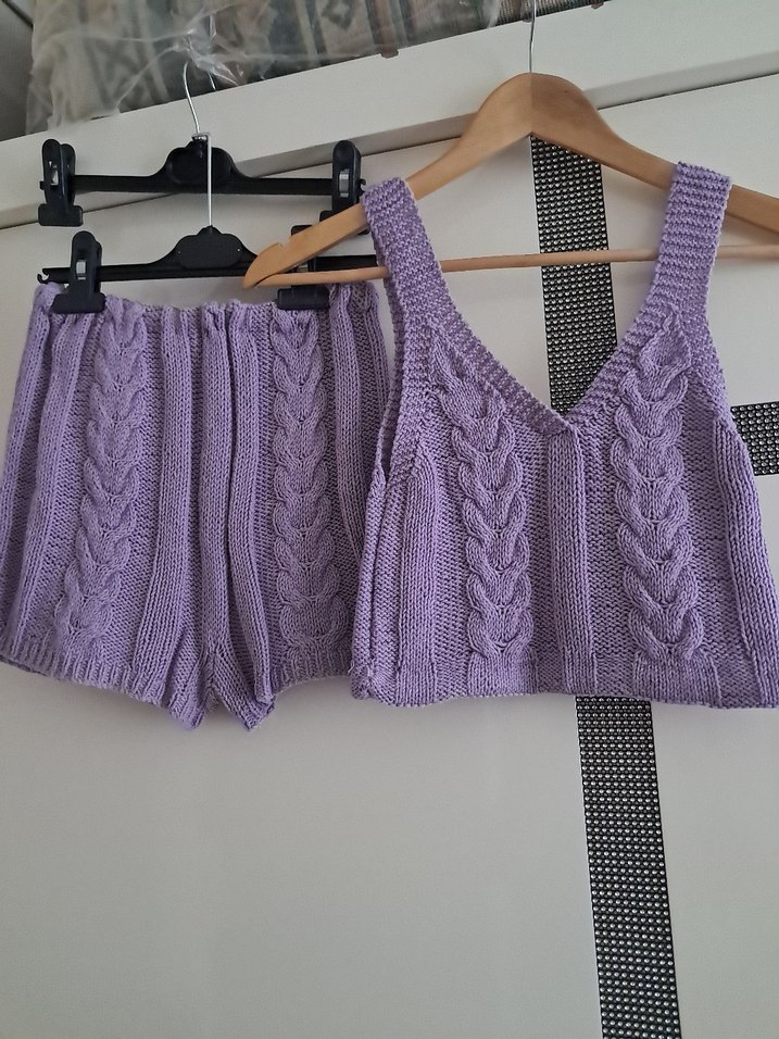Mor Örgü Mini Süveter ve Şort Takım - Görsel 3