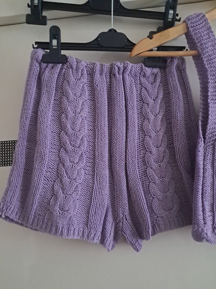 Mor Örgü Mini Süveter ve Şort Takım - Görsel 2