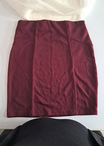 Bordo Drapeli Mini Etek - Görsel 3