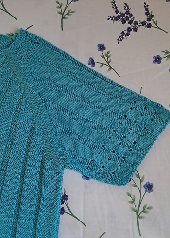 Turkuaz Bohem Kadın Kısa Kollu Triko Kazak - Görsel 3