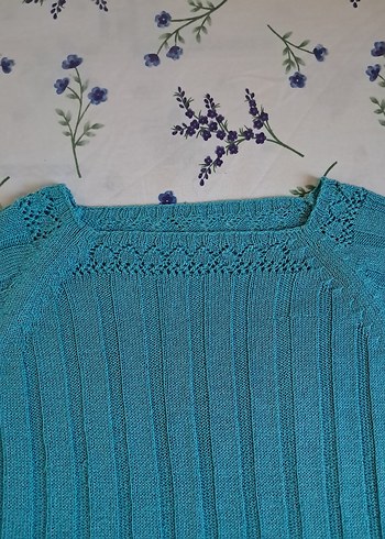 Turkuaz Bohem Kadın Kısa Kollu Triko Kazak - Görsel 5