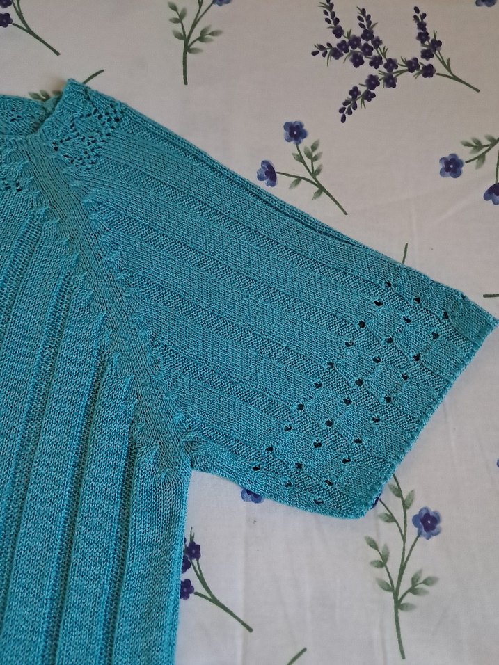 Turkuaz Bohem Kadın Kısa Kollu Triko Kazak - Görsel 3