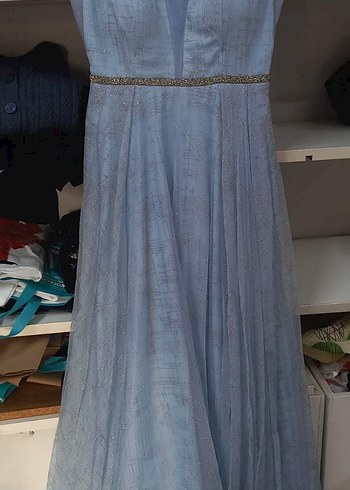 Uzun Pileli Mavi Bohem Kadın Abiye - Görsel 2