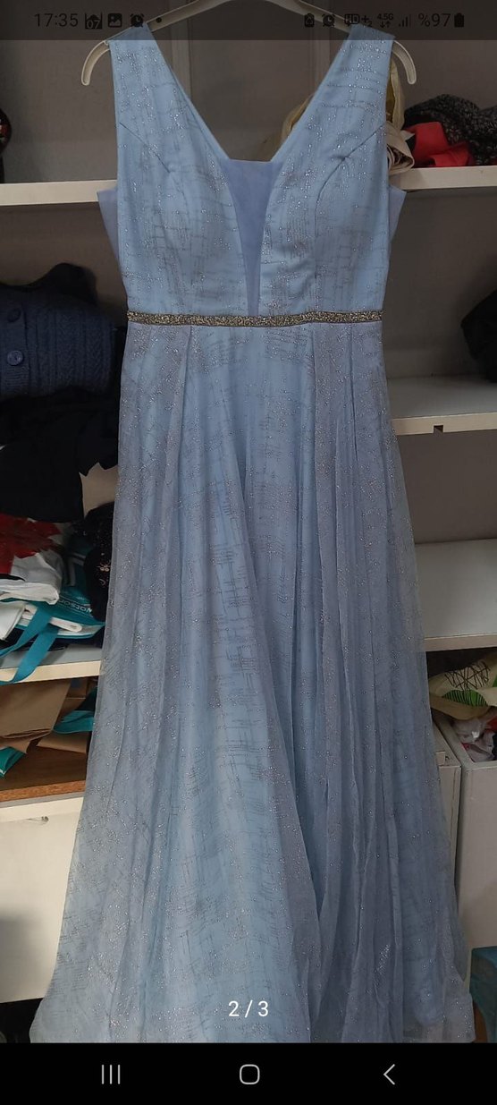 Uzun Pileli Mavi Bohem Kadın Abiye - Görsel 2