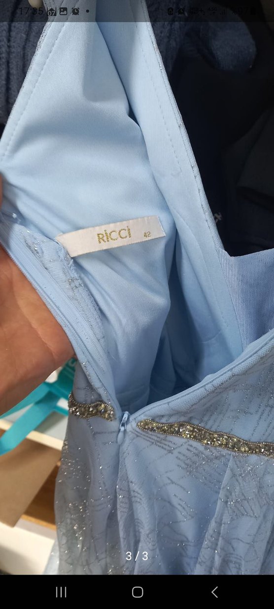 Uzun Pileli Mavi Bohem Kadın Abiye - Görsel 3