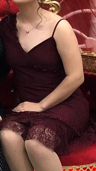 xl Beden bordo Renk TEK KOLLU KINA GECESİ ELBİSESİ