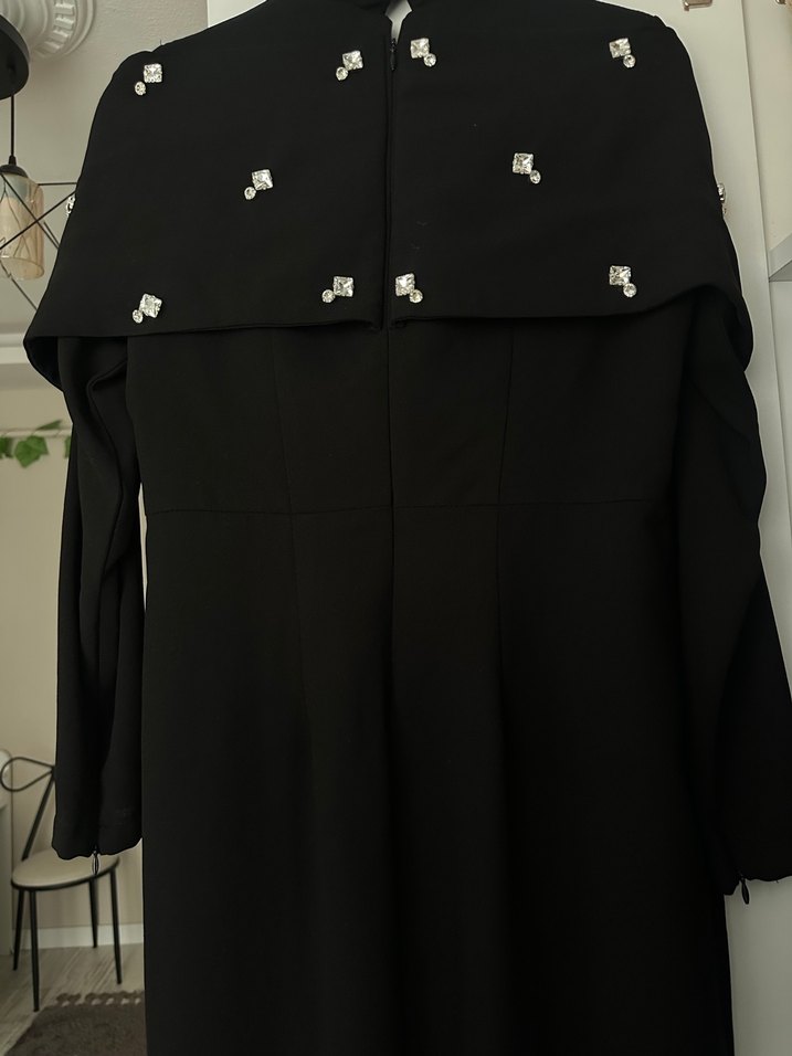 Uzun Siyah Goth Balıkçı Yaka Elbise - Görsel 3