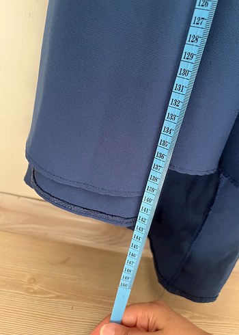 Uzun Kollu Mavi Drapeli Uzun Elbise - Görsel 4